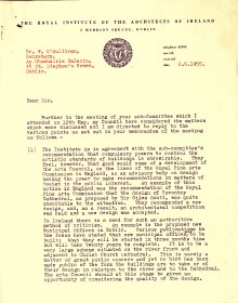 Letter from the Royal Insititute of the Architects to the Arts Council (1 of 2 pages)
